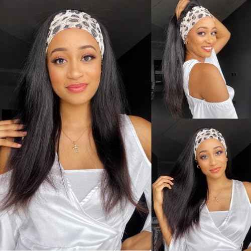 Headband Wig Human Hair Straight Headband Wigs for Black Women Glueless None Lace Front Wig Brazilian Virgin Human Hair 150% Density Natural Color 26 Inch