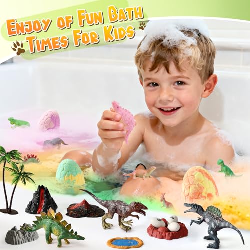 Golray Bath Bombs for Kids with Surprise Inside Dinosaur Toy, 12 Pack Dinosaur Eggs Bath Bombs Pretend Playset, Handmade Bubble Bath Fizzies Stocking Stuffers Birthday Christmas Gift for Boys