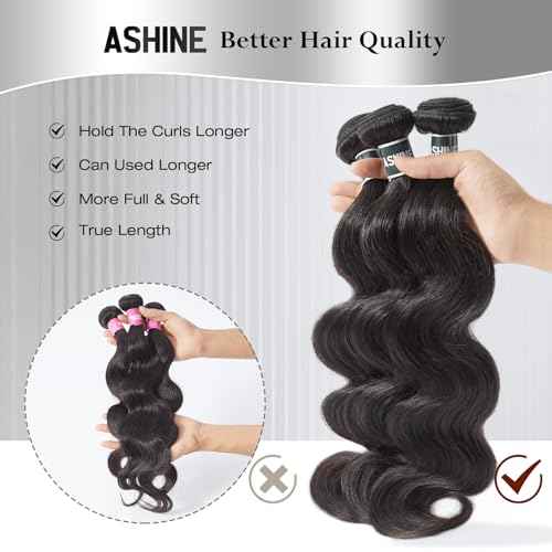 ASHINE Human Hair Bundle Body Wave Straight, Unprocessed Cambodian Raw Hair Bundles for Women Natural Black 16 Inch, Keep Soft and Silky After Multiple Washes