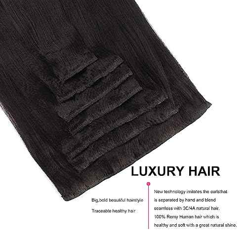 ABH AMAZINGBEAUTY HAIR Yaki Straight Clip in Human Hair Extension Virgin Real Remy Thick Hair Natural Black Double Wefts for African American Black Women 7 Pieces 120 Gram Per Set, 26 Inch