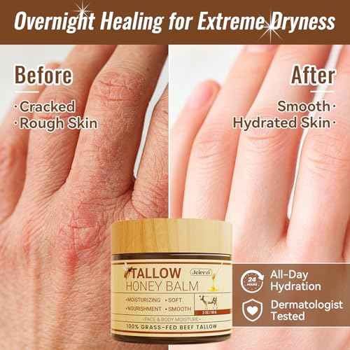 Beef Tallow for Skin, 100% Grass-Fed Tallow and Honey Balm for Face Body Moisturizer for Aging Dry Sensitive Skin, Deep Hydration & Nourishment 2 OZ