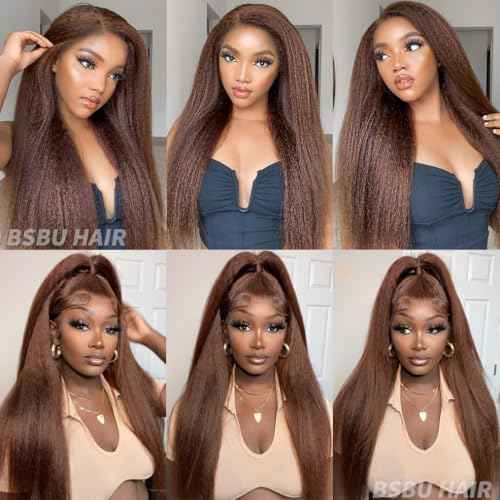 16 18 20 Inch Chocolate Brown Kinky Straight Bundles Human Hair 12A Grade 100% Unprocessed Brazilian Virgin Human Hair Weave Yaki Straight Bundles Brown