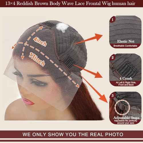 30 Inch Brown Wig Human Hair 200 Density Reddish Brown 13x4 HD Lace Front Wigs Human Hair Pre Plucked Brown Body Wave Human Hair Wig Colored Reddish Brown Lace Frontal Wigs