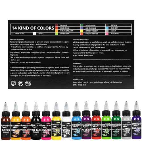 Tattoo Ink Set Professional 14 Colors 1oz (30ml) Vegan-Friendly Pigment Tattoo Ink Supplies