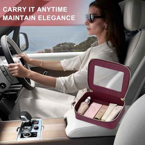 Pinkmik Clear Makeup Bag for Women Waterproof Travel Cosmetics and Toiletries Case Portable Makeup Oaganizer Bag Clear Car Bag with Zipper (X/Burgundy, M)