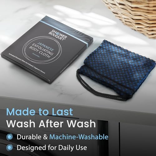 Japanese Exfoliating Washcloth for Back & Body - Charcoal & Silver Ion Exfoliating Towel - Two-Sided Gentle Exfoliation