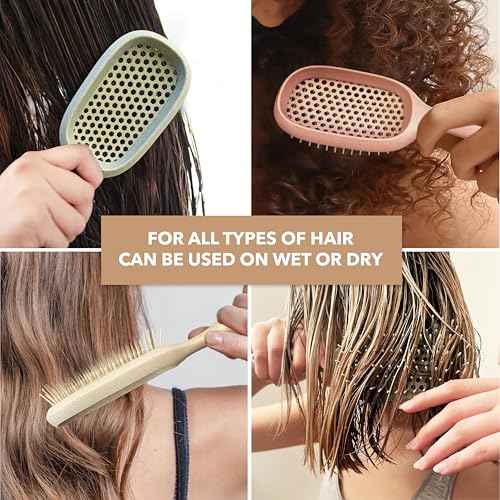 TADA Natural Beauty Hair Brush Detangler for Curly, Thick, Wavy, and Thin Hair - Ventilation Holes for Quick Drying and Styling, Detangler Brush for Women, Men, Kids (4 Colors) (4PK)