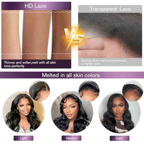 30 Inch 13x6 Body Wave Lace Front Wigs Human Hair 180 Density HD Lace Frontal Wigs Human Hair Pre Plucked Human hair Wig for Women Natural Black