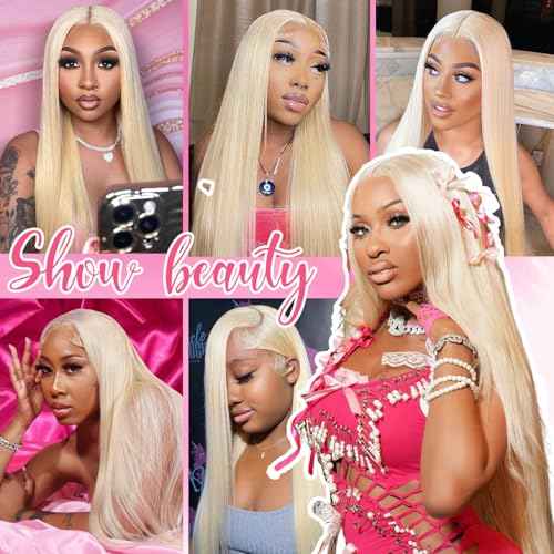 24 Inch 613 13x6 Lace Front Wig Human Hair 200 Density Blonde Wig Human Hair 613 Straight Lace Front Wig Human Hair Pre Plucked 613 HD Transparent Lace Frontal Wig 13x6 Wigs for Women