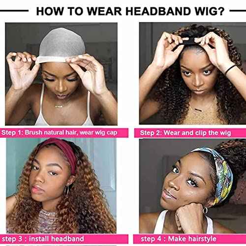 Ombre Honey Blonde Wig 4/27 Highlight Headband Human Hair Deep Wave Curly Colored 26 Inches