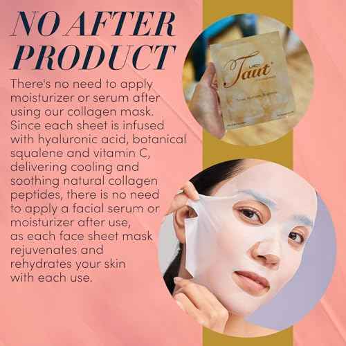 TAUT Collagen Face Mask ? 5 Sheet Pack with Hyaluronic Acid, Marine Collagen & Vitamin C ? Hydrating, Anti-Aging Sheet Mask for Firm, Glowing Skin ? Korean Skincare Inspired