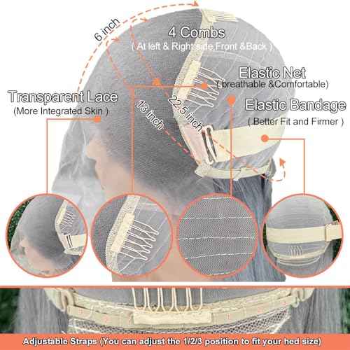 13X6 Silver Grey Lace Front Wig Human Hair Body Wave HD Transparent Grey Lace Front Wigs Human Hair Wear and Go Glueless Wig Preplucked with Baby Hair 24 Inch Gray Hd Lace Frontal Wigs for Black Women