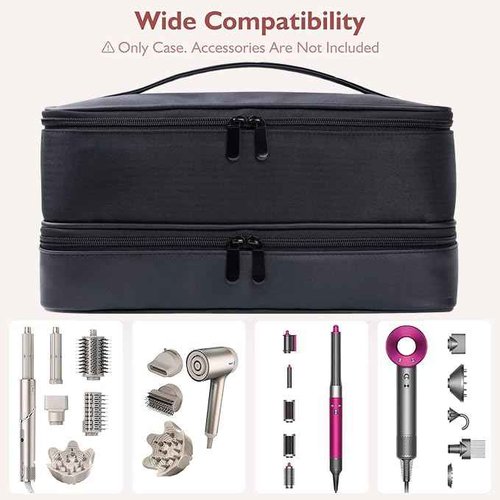 Travel Carrying Case for Hair Dryer Shark Flexstyle Dyson Airwrap Brush Double-Layer Hair Accessories Tools Storage Bag for Revlon Hairdryer Styler Organizer (Black)