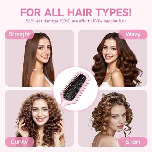 Curl Defining Brush 2025 Upgrade Curl Hair Brush Gifts for Women and Men ? Shape, Volume Brush and Detangle Curly Hair Styling with Reduced Pulling Pink