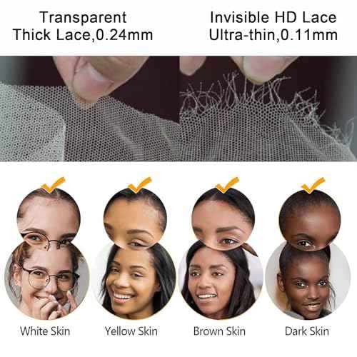 9¡¿6 HD Lace Closure 0.1mm Ultra-thin HD Lace Closure Human Hair with Natural Hairline Pre-plucked Bleached Knots Virgin Unprocessed Straight Hair Natural Black Color 14 Inch