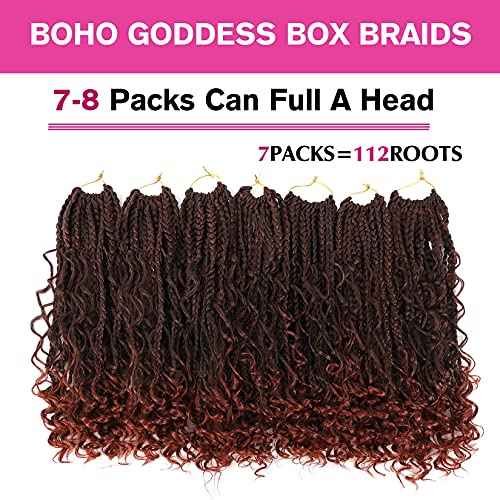 12inch Goddess Box Braids Crochet Hair Box Braids Crochet Hair For Black Women Pre Looped Crochet Hair with Curly Ends Bohemian Crochet Box Braids Crochet Hair(12inch(Pack of 7), T350)