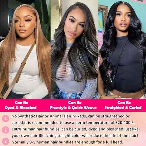 Body Wave Hair Bundles - 16 18 20 Inch | 100% Unprocessed Brazilian Virgin Human Hair | 3-Pack Quick Weave Bundles with Glossy Finish for Women