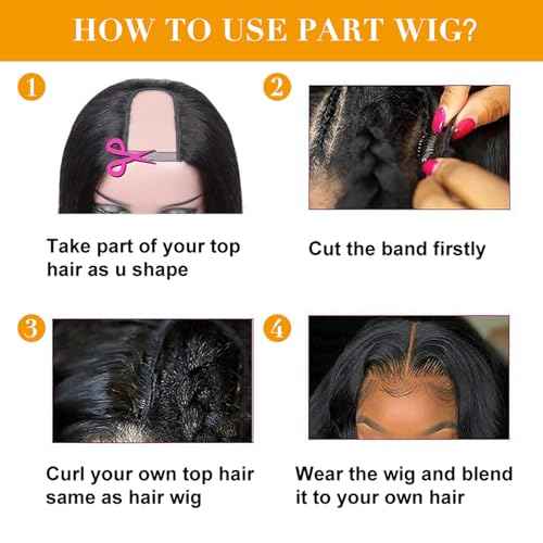 U Part Human Hair Wig Body Wave for Women Brazilian Remy Upart Human Hair Wig Beginner Friendly No Sew in NO Glue 250% Density Natural Color 22Inch