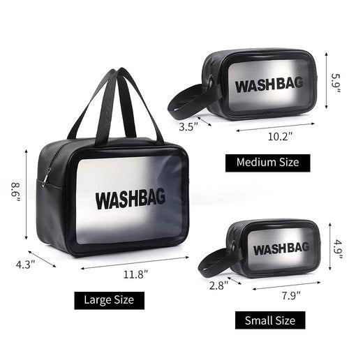 Miss or Miss Travel Wash Toiletry Bag for Women Men, Translucent Waterproof Makeup Cosmetic Bag Travel Organizer for Accessories, Toiletries,Set of 3,Black