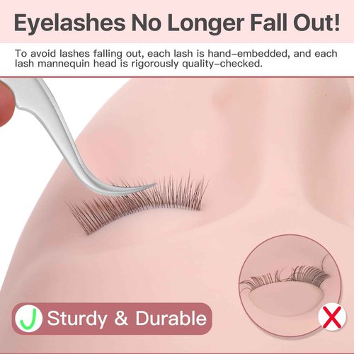 Pretty memory Lash Mannequin Head with 3 Lash Layers, Eyelash Mannequin Head Training Flat Make Up Manikin Cosmetology Mannequin Doll Face Head for Practice