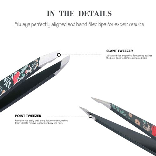 Tweezers - Pointed Slant Tweezer Set - Precision Tweezers for Women and Men Facial Hair, 420 Stainless Steel Pointed Slant Tweezers for Any Unwanted Hair; Ingrown Hair & Eyebrows, Includes Travel Case