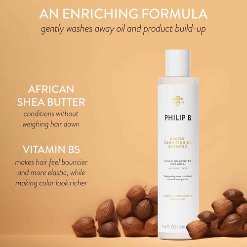 PHILIP B Gentle Conditioning Shampoo, 7.4 fl. oz. (220 ml) - Light-Weight Unscented Cleanser Adds Softness & Shine, With Shea Butter & Vitamin B5