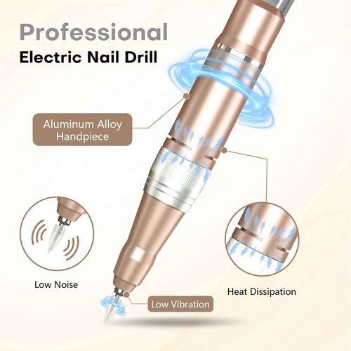 TUOBEO Nail Drill Electric Nail File Kit 45000 RPM Professional Efile Nail Set,Cordless Portable Rechargeable Acrylic Gel Nail Polish Remover Machine Pedicure Manicure Tool with for Salon Home Gold