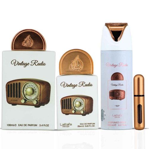 Lattafa Pride Vintage Radio 3-Piece Gift Sets – Long Lasting Arabian Perfume For Men – Eau De Parfum & Perfumed Spray – Perfume Men With Amber, Smoky Woods & Vanilla Notes - Premium Gift Box