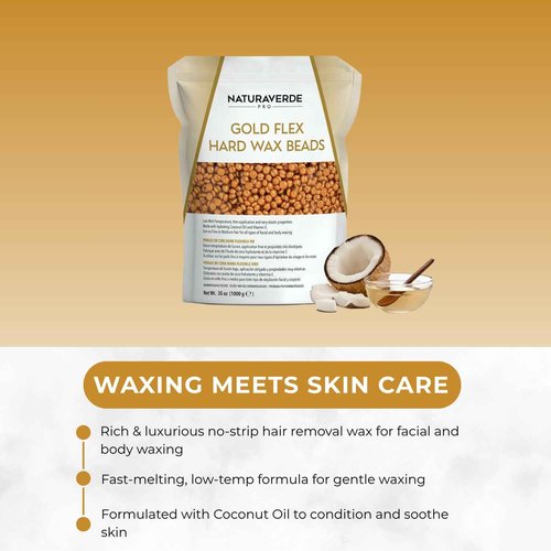 NaturaverdePro Gold Flex Hard Wax Beads, Body and Facial Hair Removal, Brazilian Bikini Wax for Women with Soothing Coconut Oil - 2.2 lbs
