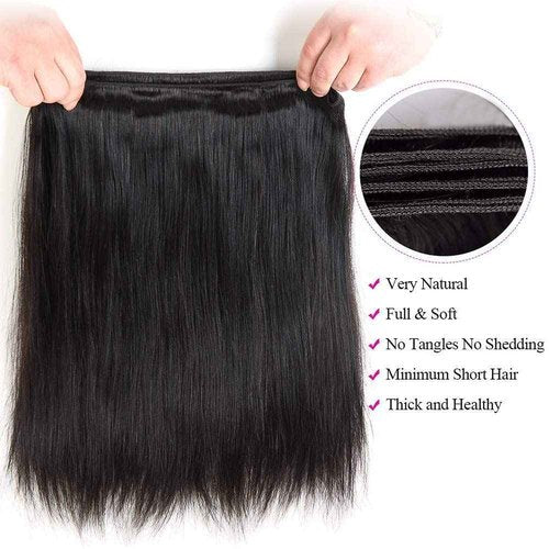Straight Bundles Human Hair 16 16 16 Inch Brazilian Straight Hair Bundles 100% Unprocessed Virgin Hair Weave Bundle Human Hair Extensions for Women Trippy Hair Bundle Natural Color