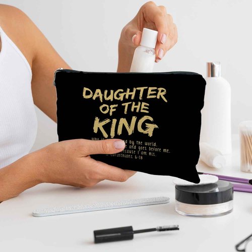 bible verse makeup bag,Daughter of the king makeup bag,christian makeup bag Cosmetic Bag,inspirational gifts for women,christian gifts for women faith,christian gifts for girls(black and golden)