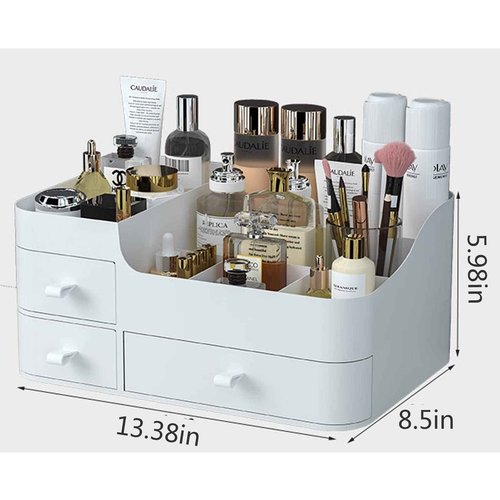 skin care organizer,Makeup Desk Organizer With Drawers ,Countertop Organizer for Cosmetics,Vanity brush with Holder for Lipstick, Brushes, Eyeshadow, and Desktop Finishing Dresser (A-Large-White)