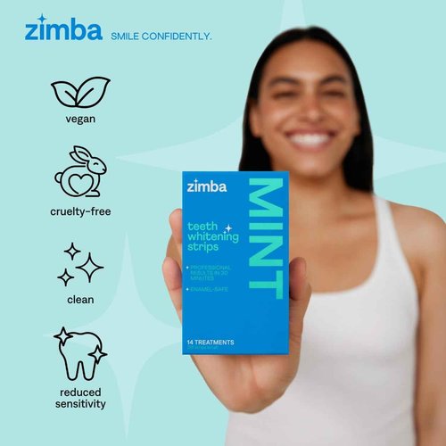 Zimba Teeth Whitening Strips for Teeth Sensitive, White Strips for Teeth Whitening, Teeth Whitener Stain Remover 28 White Strips Included Per Pack, 2 Pack (14 Day Treatment), Mint and Peach