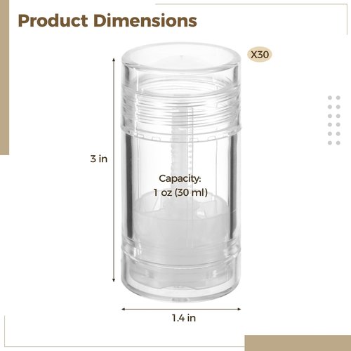 30 PCS Empty Deodorant Containers, 1 oz Refillable Transparent Plastic Deodorant Stick Bottles, 30 ml Twist-up Bottom Filling Clear Tube for DIY Lipstick, Chapstick, Crayons