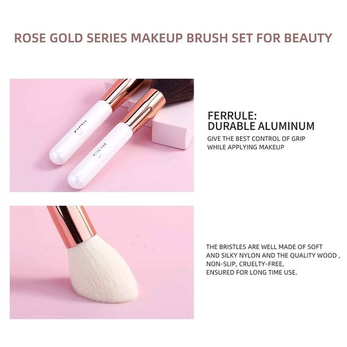 MSQ 15 Pcs White Brush set and 12pcs Rose Gold Eye Makeup Brushes Set, Premium Synthetic Foundation Brush Blending Eyeshadow Eyebrow, Face Powder Blush Concealers Eyeshadow Brush Make up Brushes Set