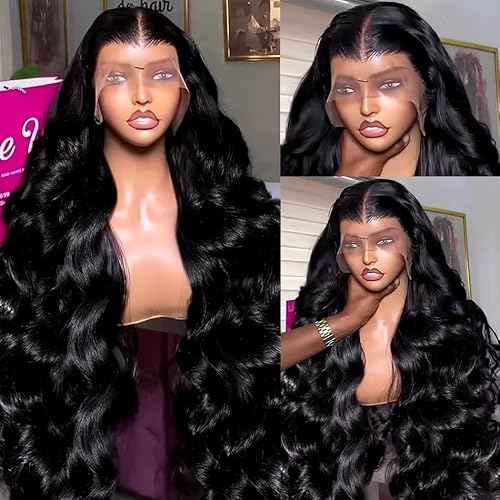 sterly 18 Inch 13x6 Lace Front Wigs Human Hair 250% Density HD Body Wave Lace Front Wigs Pre Plucked Wigs Human Hair for Women Gluless Wigs with Baby Hair #1 Jet Black
