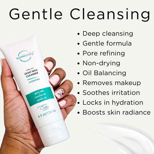 Sumbody Face Wash for Women & Men Goat Milk Cleanser – (4oz) Cruelty Free Face Wash, Organic Gentle Face Cleanser with AHAs & Vitamins for Sensitive Skin, Day and Night Face Wash Cleanser for Dry Skin