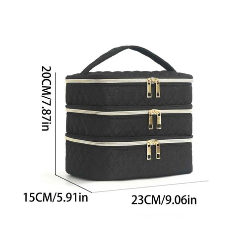 Apxouans Travel Makeup Bag for Women Three Layer Large Cosmetic Case Water-resistant Toiletry Bag Organizer for Store Toiletries Cosmetic Accessories and Manicure Sets Black