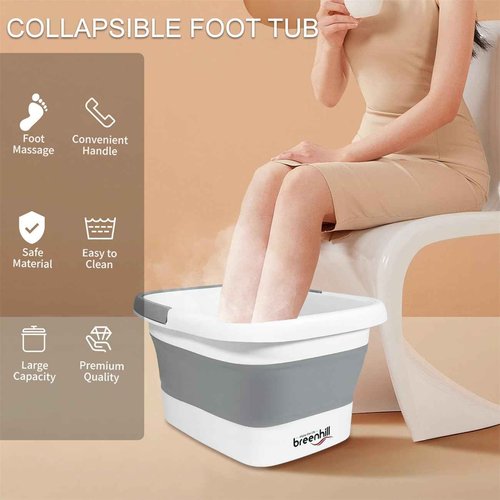 2 Pack Foldable Foot Bath Basin, Collapsible Foot Soak Tub, Multifunction Plastic Basin with Handles,Foot Tub for Soaking Feet,Grey