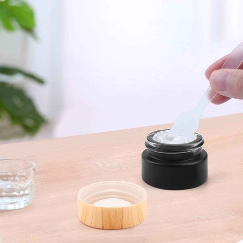 BOSMIOW 12 Pcs 5g Black Frosted Glass Jar Cosmetic Cream Jar Empty Refillable Sample Jars Travel Makeup Container Pot Jar For Cosmetic, Lotion, Cream