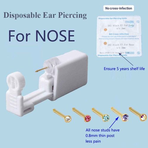 Silver Angel Nose Piercing Kit Gold Color 20G Nose Stud Disposable 16L Steel Needles Piercing Safety Self Body Piercing Kit Tool (1 Pack)