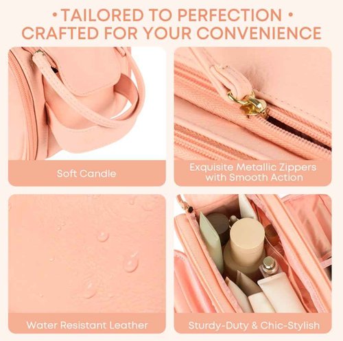 COLGRAM Large Pink Makeup Bag for Women, Waterproof Travel Makeup Bag & Toiletry Organizer with Cosmetic Case, Spacious Make Up Travel Bag for Women's Toiletry Essentials