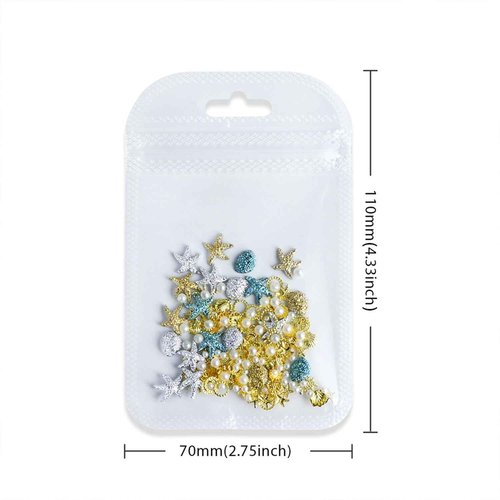 Summer Beach Sea Shell Nail Studs 3D Gold Silver Blue Starfish Nail Charms with Pearls Ocean Theme Resin Charms for Women Manicure Supplies Decorations DIY Craft Jewelry