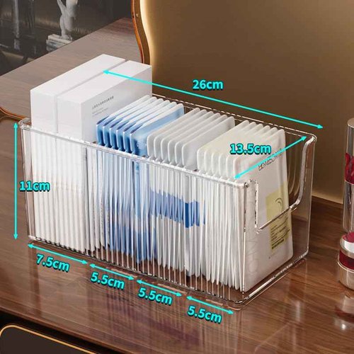 YIEZI 2 Pack Extra Thick Acrylic Makeup Organizer with Removable Dividers - Waterproof Bathroom Storage for Sheet Masks/Essences/Cosmetics, Clear Visible Design, Space-Saving Vanity Organizer