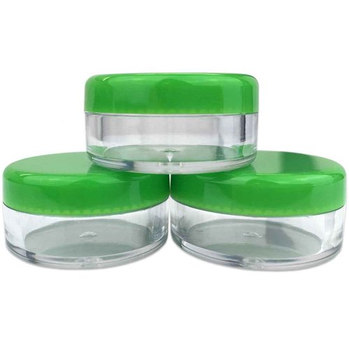 Beauticom (Quantity: 100 Pieces) 5G/5ML Round Clear Jars with GREEN Lids for Scrubs, Oils, Toner, Salves, Creams, Lotions, Makeup Samples, Lip Balms