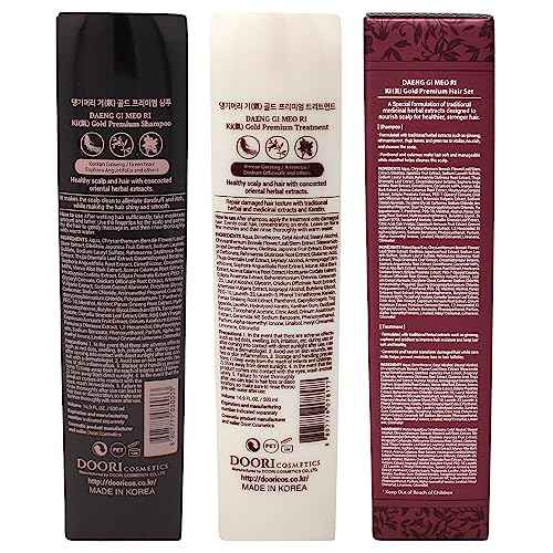 Daeng Gi Meo Ri- Ki Gold Premium Shampoo + Treatment Set, Promoting Hair Growth, Effectively Moisture to Dry and Rough Hair, No Artificial Color, 500ml