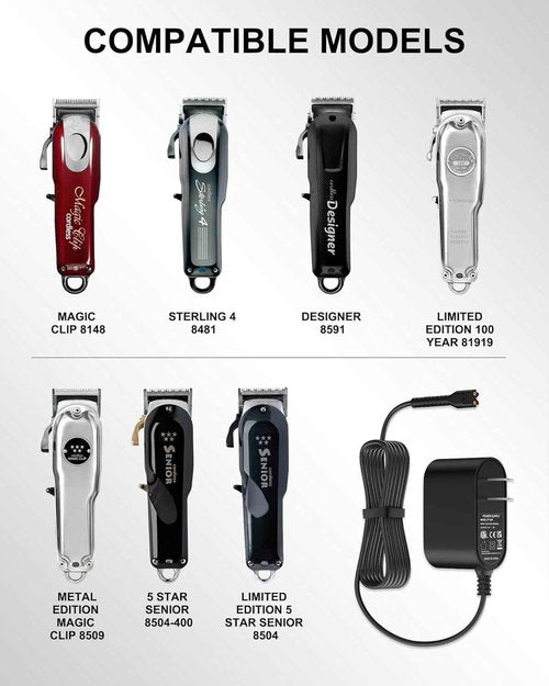 Replacement for Wahl Magic Clipper Cordless Charger, 4V Clipper Charger Compatible with Wahl 8164/8591/8148/8504, 5-Star Magic Clip Cordless Trimmer, 1919 100 Year Hair Clipper