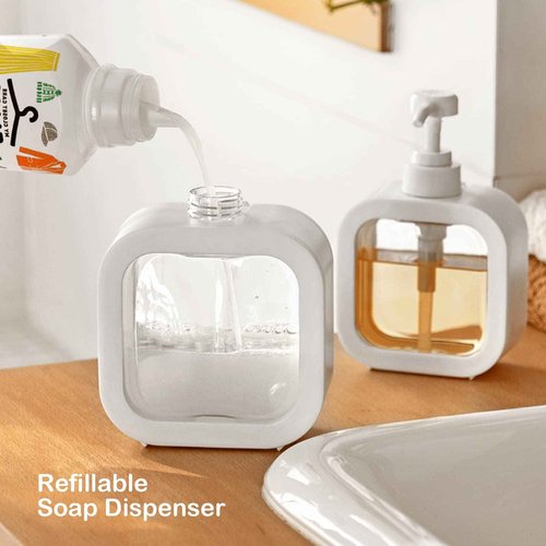 Octonyluck Soap Dispenser, Refillable Hand Soap Dispenser for Bathroom and Dish Soap Dispenser for Kitchen Sink, Liquid Soap Dispenser with Waterproof Label, Bathroom Dispenser 17 Oz