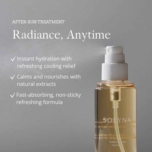 SOLYNA Golden Sunset Facial Mist 80ml – Korean After-Sun Hydrating Facial Mist with Aloe Vera, Centella Asiatica (Cica) and Chamomile | Soothes & Calms Sunlit Skin