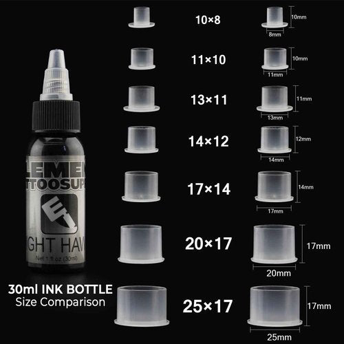 Denergy Tattoo Ink Caps with Base - Assorted 300pcs Clean Ink Cup for Tattoo Permanent Makeup Pigment Container - Tattoo Accessories, Ink, Supplies (#25#20#17)